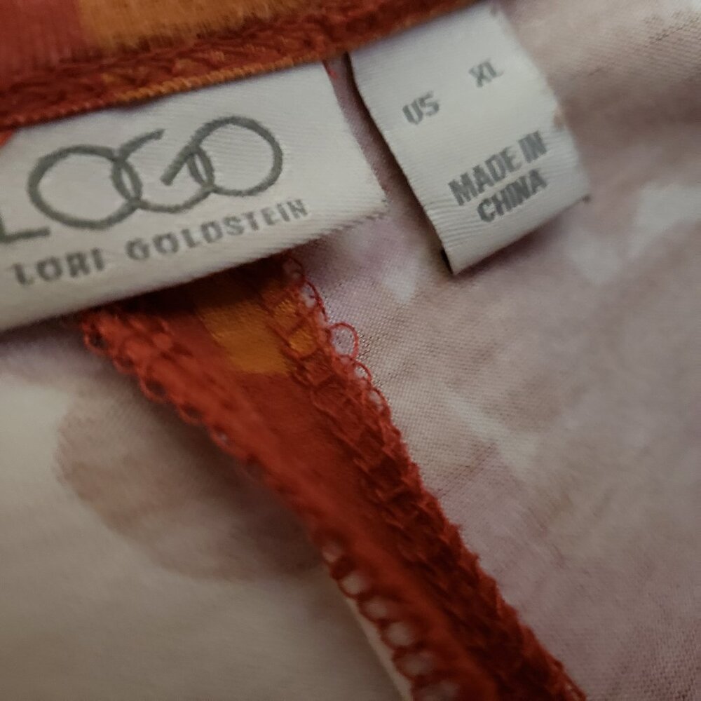 LOGO Lori Goldstein XL Top Tunic Knit Stretch Orange Peach Floral Boho Comfy - Picture 7 of 8